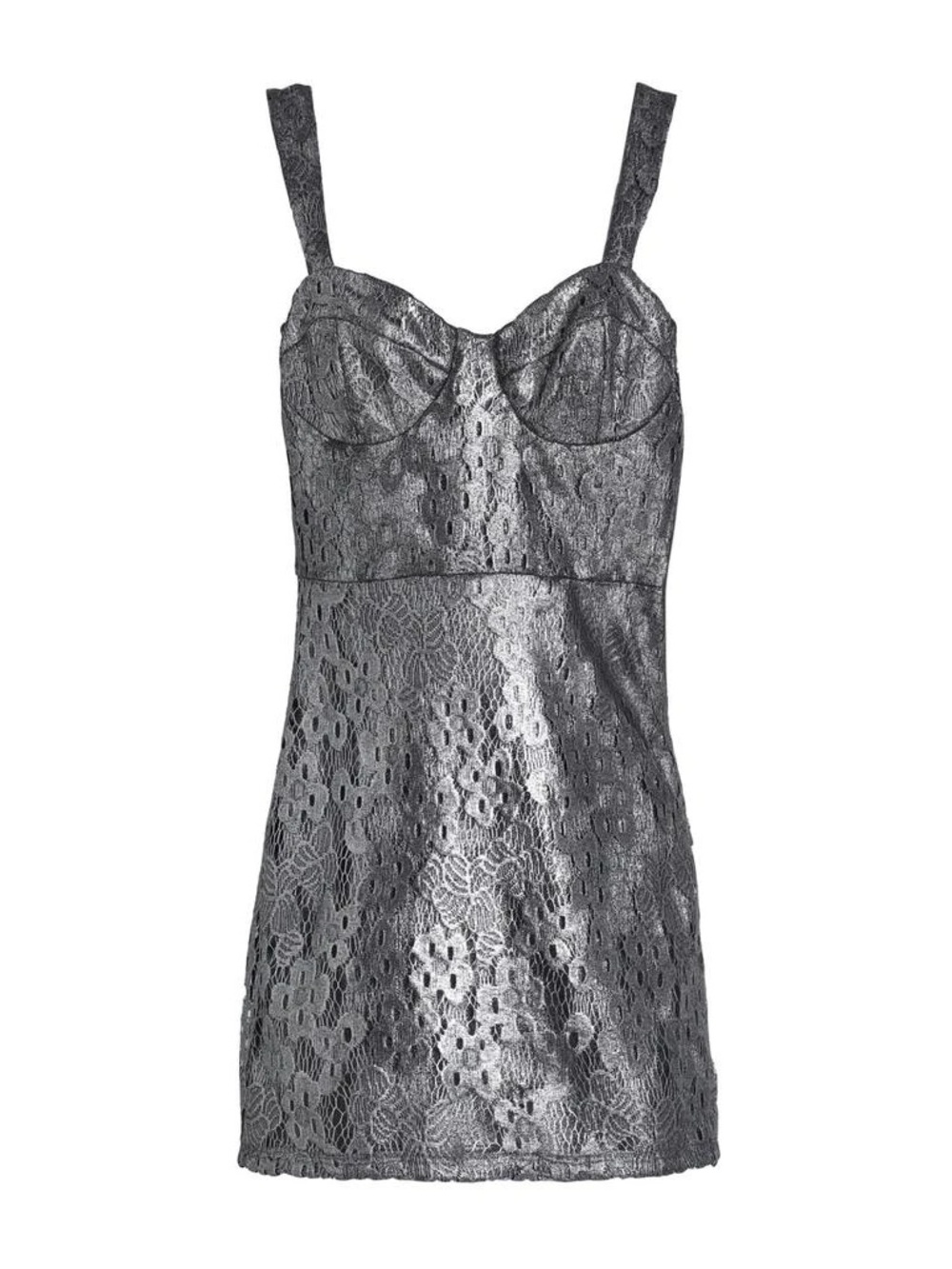 Topshop Metallic Silver Lace Mini Dress Sz. 4 NWT